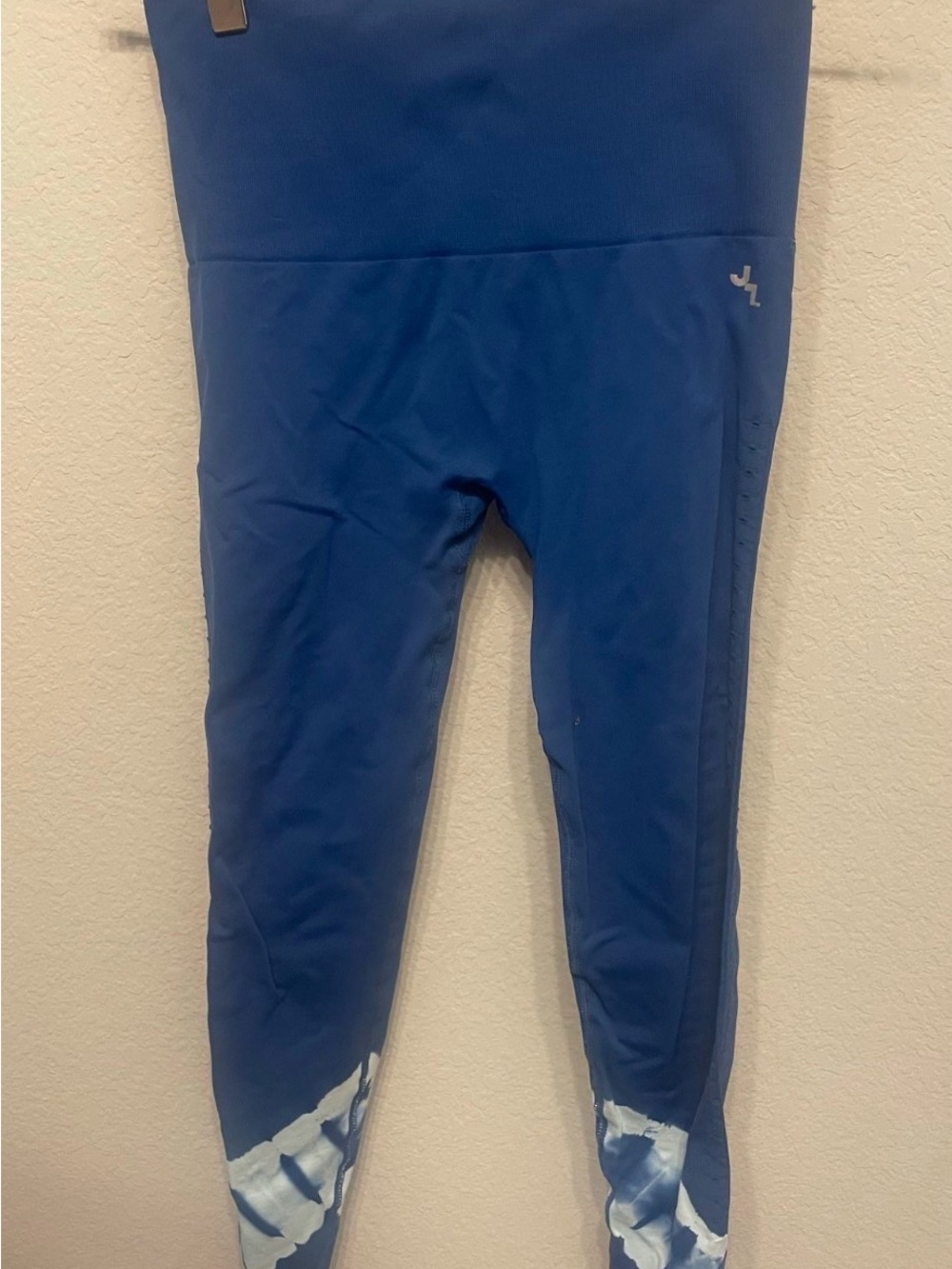 Navy Blue Women’s Athletic Leggings with Tie-Dye Hem